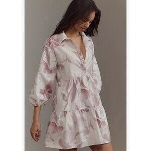 Anthropologie Bettina Mini Shirt Dress White/Rose XS NWT